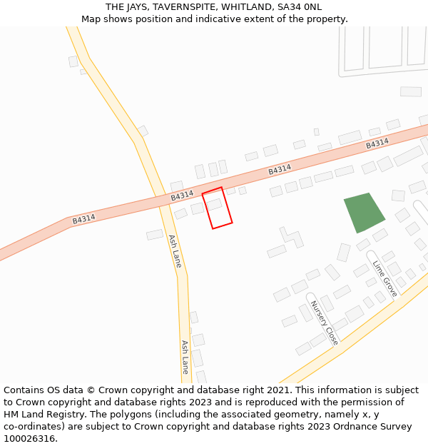 THE JAYS, TAVERNSPITE, WHITLAND, SA34 0NL: Location map and indicative extent of plot