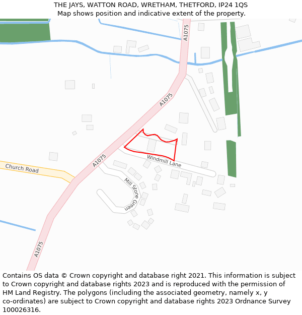 THE JAYS, WATTON ROAD, WRETHAM, THETFORD, IP24 1QS: Location map and indicative extent of plot