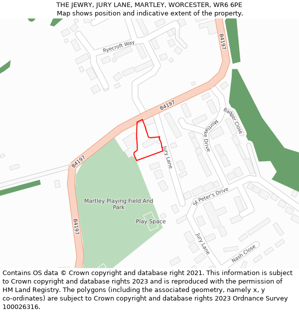 THE JEWRY, JURY LANE, MARTLEY, WORCESTER, WR6 6PE: Location map and indicative extent of plot
