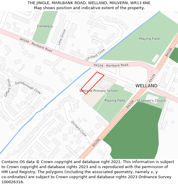 THE JINGLE, MARLBANK ROAD, WELLAND, MALVERN, WR13 6NE: Location map and indicative extent of plot