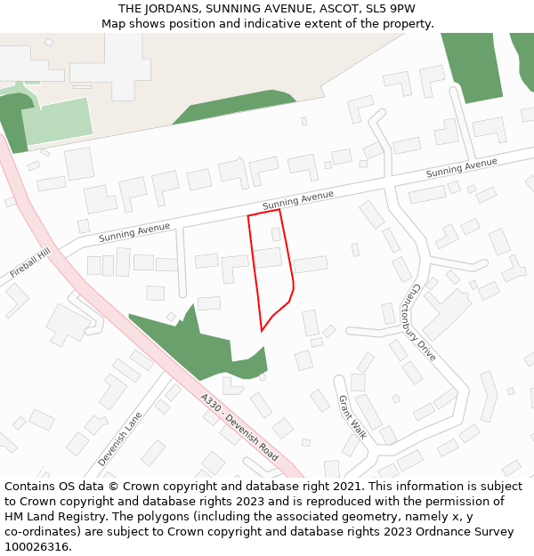 THE JORDANS, SUNNING AVENUE, ASCOT, SL5 9PW: Location map and indicative extent of plot