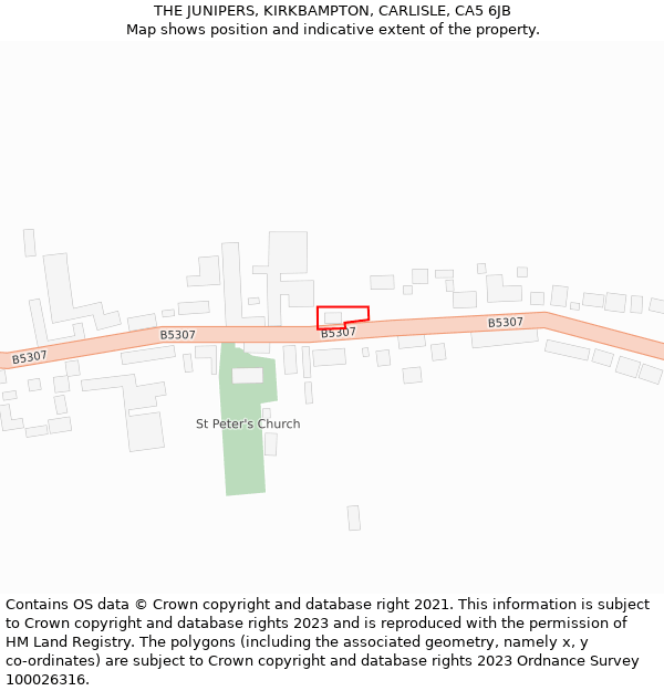 THE JUNIPERS, KIRKBAMPTON, CARLISLE, CA5 6JB: Location map and indicative extent of plot