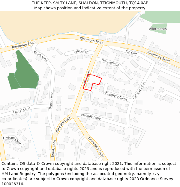 THE KEEP, SALTY LANE, SHALDON, TEIGNMOUTH, TQ14 0AP: Location map and indicative extent of plot