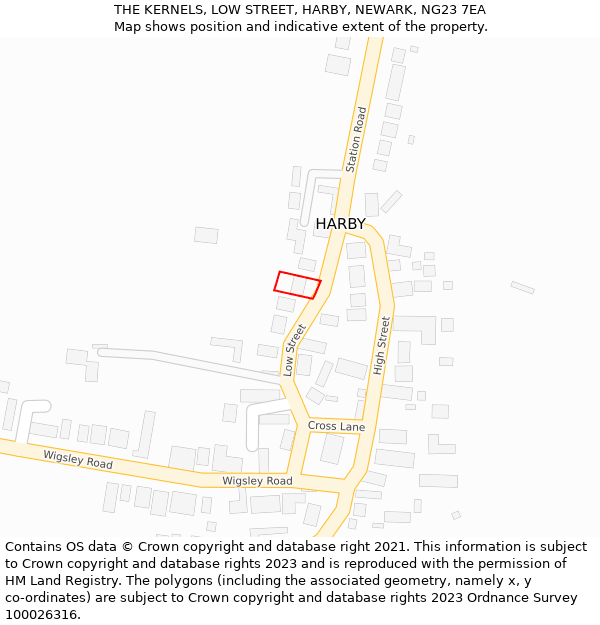 THE KERNELS, LOW STREET, HARBY, NEWARK, NG23 7EA: Location map and indicative extent of plot