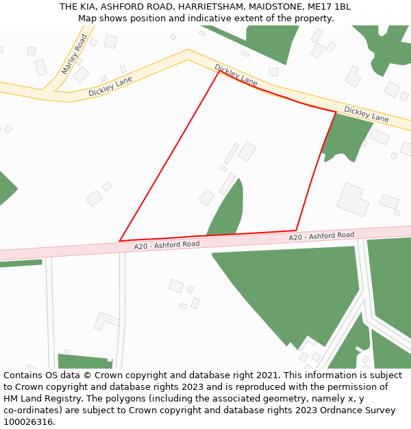 THE KIA, ASHFORD ROAD, HARRIETSHAM, MAIDSTONE, ME17 1BL: Location map and indicative extent of plot