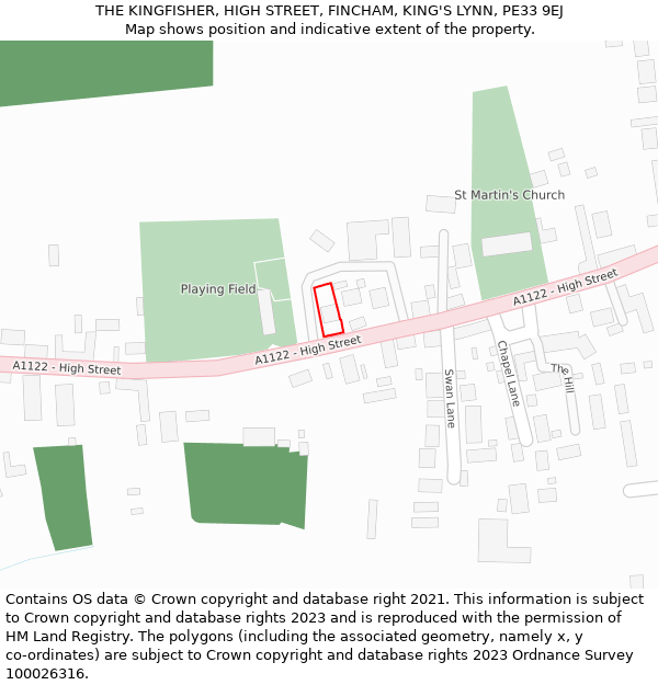 THE KINGFISHER, HIGH STREET, FINCHAM, KING'S LYNN, PE33 9EJ: Location map and indicative extent of plot