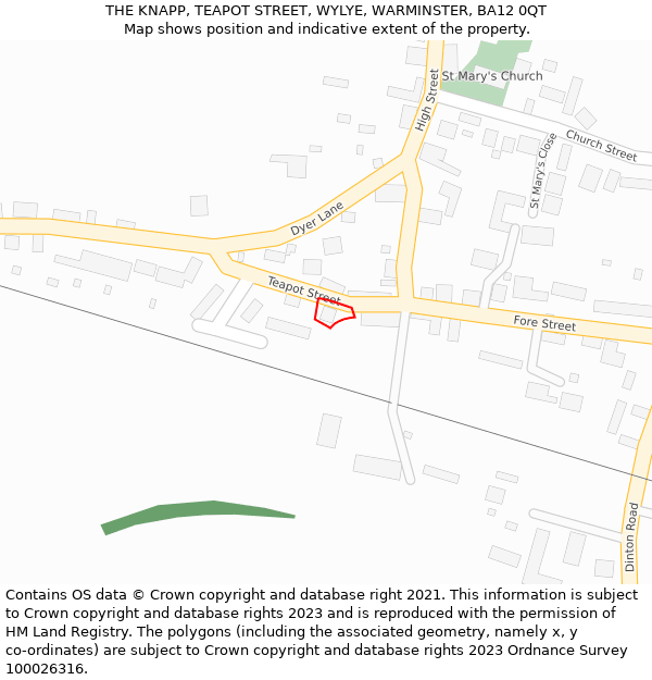 THE KNAPP, TEAPOT STREET, WYLYE, WARMINSTER, BA12 0QT: Location map and indicative extent of plot