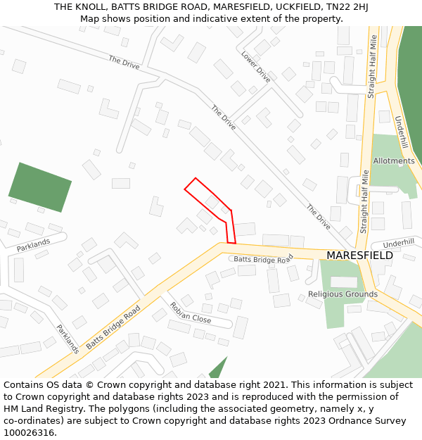 THE KNOLL, BATTS BRIDGE ROAD, MARESFIELD, UCKFIELD, TN22 2HJ: Location map and indicative extent of plot