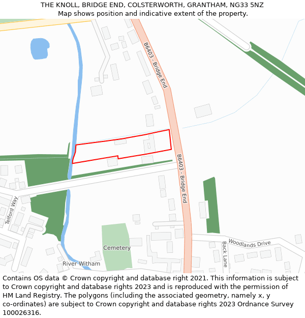 THE KNOLL, BRIDGE END, COLSTERWORTH, GRANTHAM, NG33 5NZ: Location map and indicative extent of plot