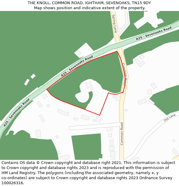 THE KNOLL, COMMON ROAD, IGHTHAM, SEVENOAKS, TN15 9DY: Location map and indicative extent of plot