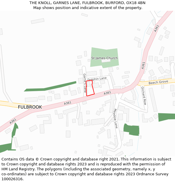 THE KNOLL, GARNES LANE, FULBROOK, BURFORD, OX18 4BN: Location map and indicative extent of plot