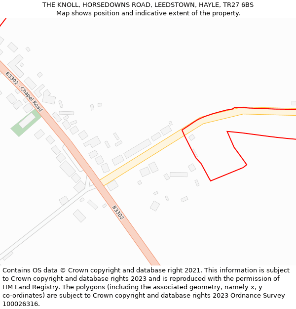 THE KNOLL, HORSEDOWNS ROAD, LEEDSTOWN, HAYLE, TR27 6BS: Location map and indicative extent of plot