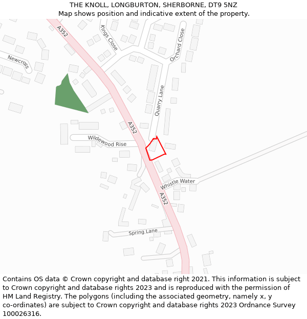 THE KNOLL, LONGBURTON, SHERBORNE, DT9 5NZ: Location map and indicative extent of plot