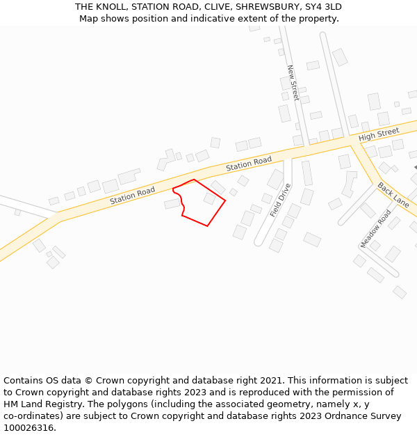 THE KNOLL, STATION ROAD, CLIVE, SHREWSBURY, SY4 3LD: Location map and indicative extent of plot