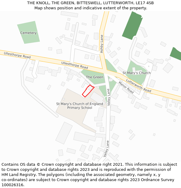 THE KNOLL, THE GREEN, BITTESWELL, LUTTERWORTH, LE17 4SB: Location map and indicative extent of plot