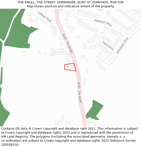 THE KNOLL, THE STREET, HORRINGER, BURY ST. EDMUNDS, IP29 5SN: Location map and indicative extent of plot