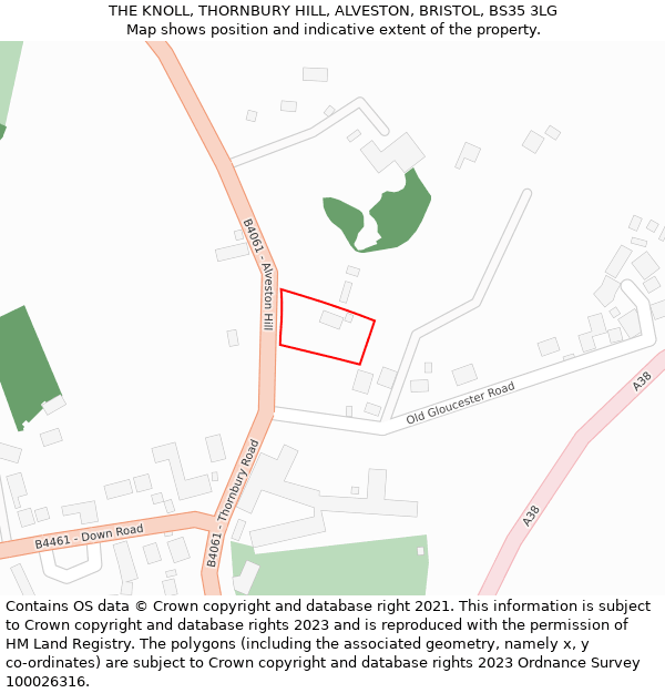 THE KNOLL, THORNBURY HILL, ALVESTON, BRISTOL, BS35 3LG: Location map and indicative extent of plot