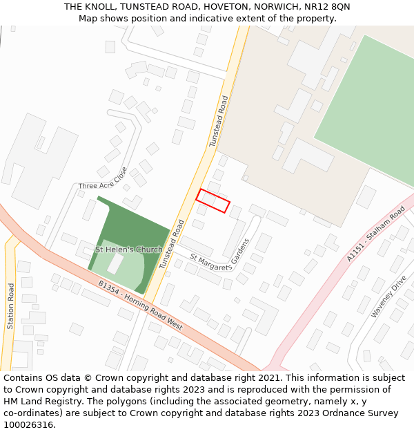 THE KNOLL, TUNSTEAD ROAD, HOVETON, NORWICH, NR12 8QN: Location map and indicative extent of plot