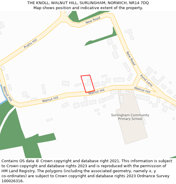 THE KNOLL, WALNUT HILL, SURLINGHAM, NORWICH, NR14 7DQ: Location map and indicative extent of plot