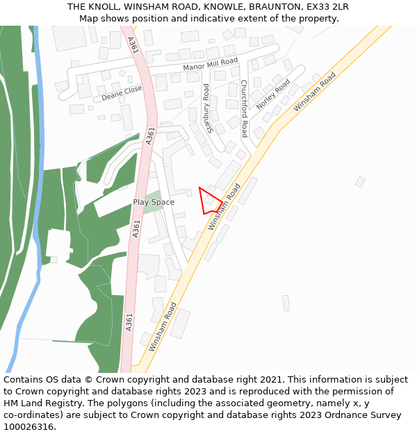 THE KNOLL, WINSHAM ROAD, KNOWLE, BRAUNTON, EX33 2LR: Location map and indicative extent of plot
