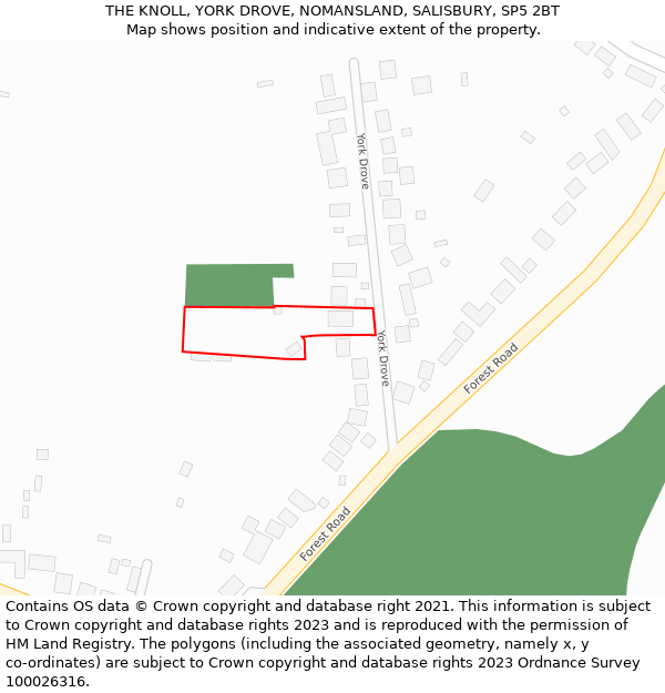 THE KNOLL, YORK DROVE, NOMANSLAND, SALISBURY, SP5 2BT: Location map and indicative extent of plot