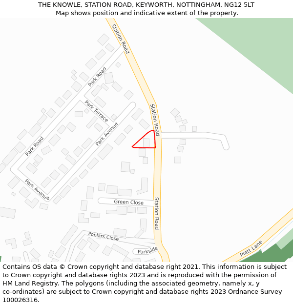 THE KNOWLE, STATION ROAD, KEYWORTH, NOTTINGHAM, NG12 5LT: Location map and indicative extent of plot