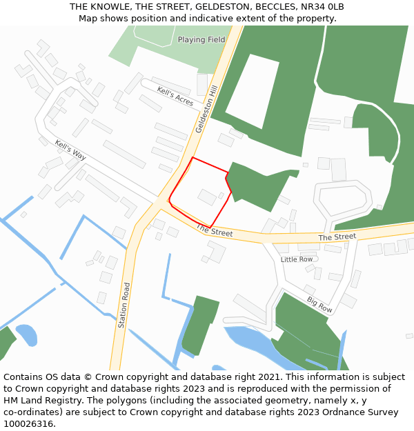 THE KNOWLE, THE STREET, GELDESTON, BECCLES, NR34 0LB: Location map and indicative extent of plot