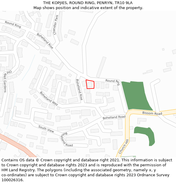 THE KOPJIES, ROUND RING, PENRYN, TR10 9LA: Location map and indicative extent of plot
