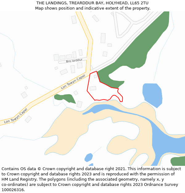 THE LANDINGS, TREARDDUR BAY, HOLYHEAD, LL65 2TU: Location map and indicative extent of plot