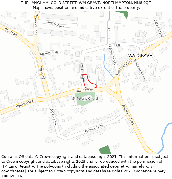 THE LANGHAM, GOLD STREET, WALGRAVE, NORTHAMPTON, NN6 9QE: Location map and indicative extent of plot