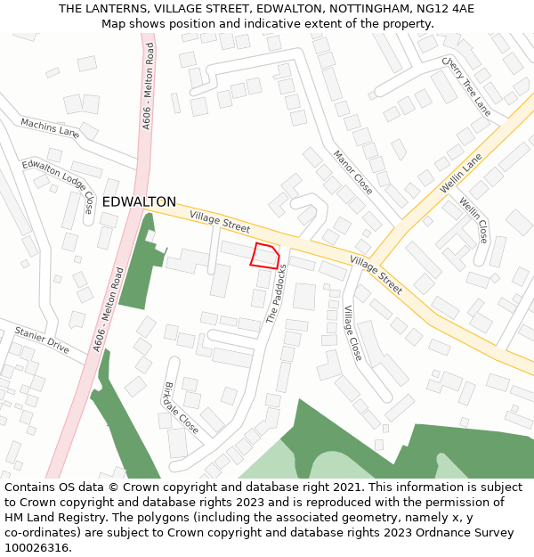 THE LANTERNS, VILLAGE STREET, EDWALTON, NOTTINGHAM, NG12 4AE: Location map and indicative extent of plot