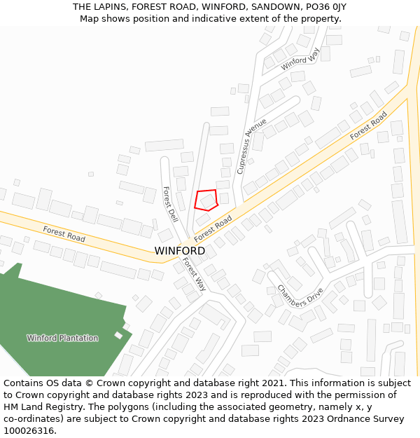 THE LAPINS, FOREST ROAD, WINFORD, SANDOWN, PO36 0JY: Location map and indicative extent of plot