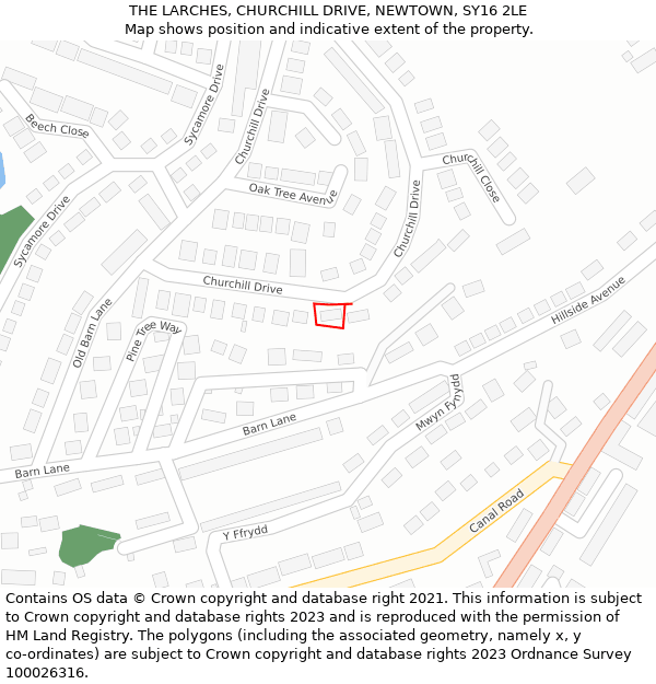 THE LARCHES, CHURCHILL DRIVE, NEWTOWN, SY16 2LE: Location map and indicative extent of plot