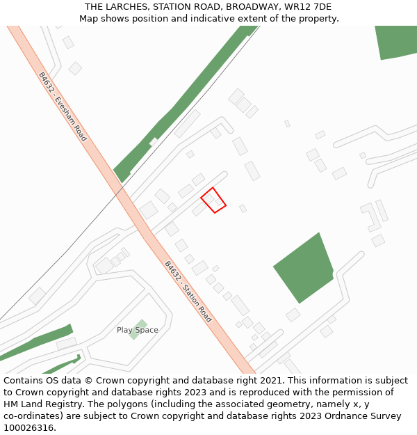 THE LARCHES, STATION ROAD, BROADWAY, WR12 7DE: Location map and indicative extent of plot