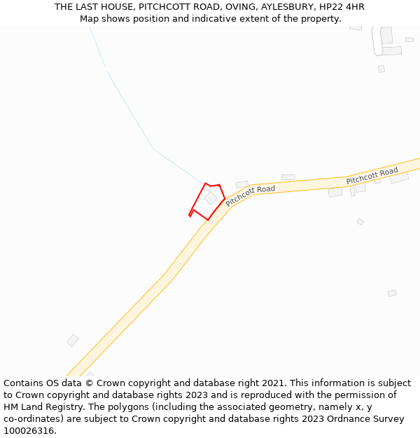 THE LAST HOUSE, PITCHCOTT ROAD, OVING, AYLESBURY, HP22 4HR: Location map and indicative extent of plot