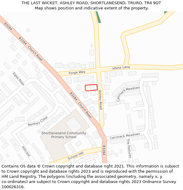 THE LAST WICKET, ASHLEY ROAD, SHORTLANESEND, TRURO, TR4 9DT: Location map and indicative extent of plot