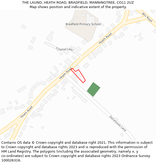 THE LAUND, HEATH ROAD, BRADFIELD, MANNINGTREE, CO11 2UZ: Location map and indicative extent of plot