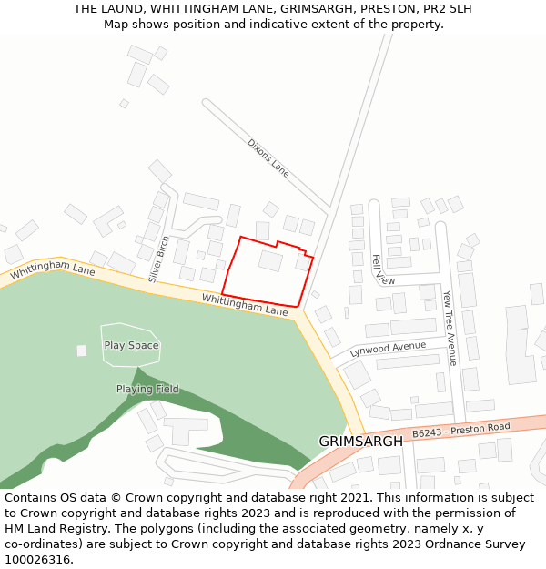 THE LAUND, WHITTINGHAM LANE, GRIMSARGH, PRESTON, PR2 5LH: Location map and indicative extent of plot