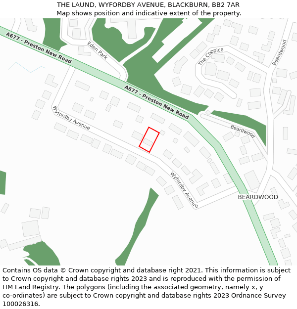 THE LAUND, WYFORDBY AVENUE, BLACKBURN, BB2 7AR: Location map and indicative extent of plot