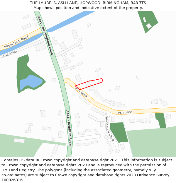 THE LAURELS, ASH LANE, HOPWOOD, BIRMINGHAM, B48 7TS: Location map and indicative extent of plot