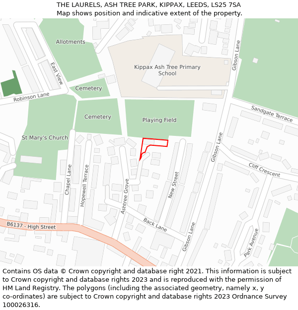 THE LAURELS, ASH TREE PARK, KIPPAX, LEEDS, LS25 7SA: Location map and indicative extent of plot