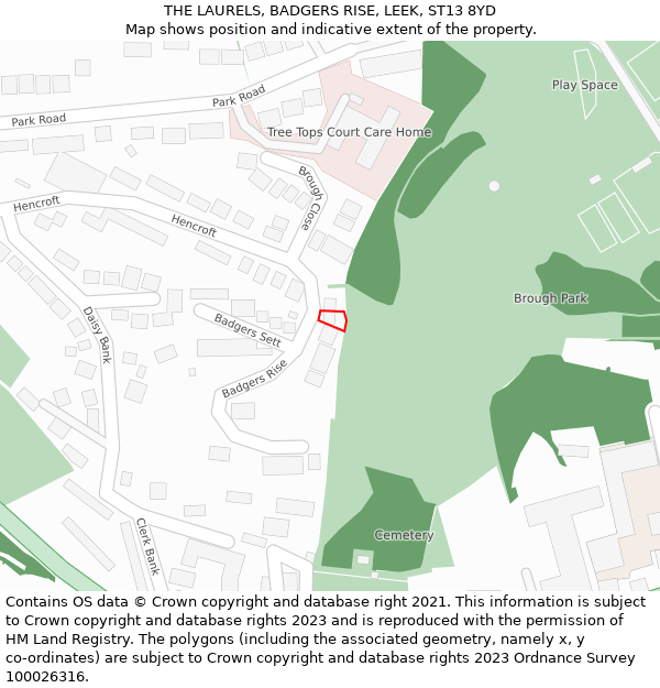 THE LAURELS, BADGERS RISE, LEEK, ST13 8YD: Location map and indicative extent of plot