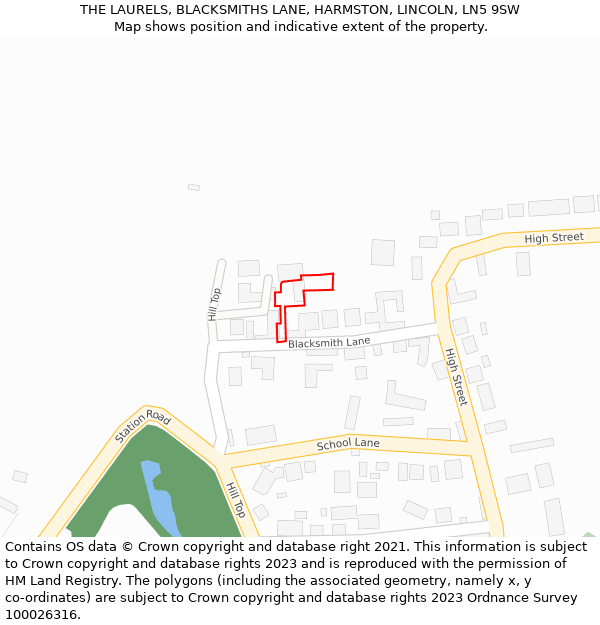 THE LAURELS, BLACKSMITHS LANE, HARMSTON, LINCOLN, LN5 9SW: Location map and indicative extent of plot
