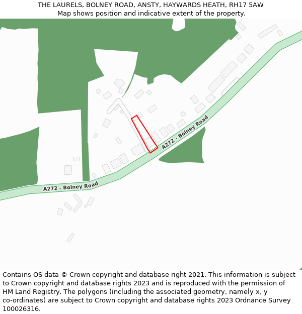 THE LAURELS, BOLNEY ROAD, ANSTY, HAYWARDS HEATH, RH17 5AW: Location map and indicative extent of plot