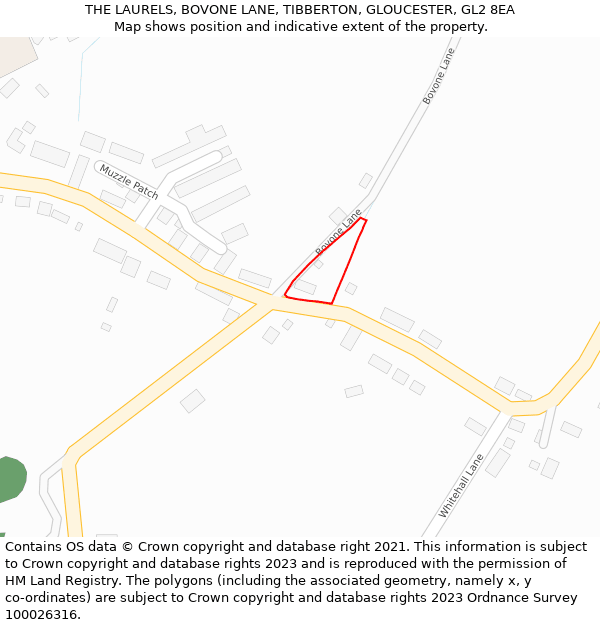 THE LAURELS, BOVONE LANE, TIBBERTON, GLOUCESTER, GL2 8EA: Location map and indicative extent of plot