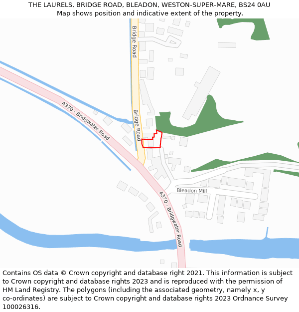 THE LAURELS, BRIDGE ROAD, BLEADON, WESTON-SUPER-MARE, BS24 0AU: Location map and indicative extent of plot