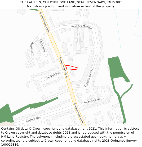 THE LAURELS, CHILDSBRIDGE LANE, SEAL, SEVENOAKS, TN15 0BT: Location map and indicative extent of plot