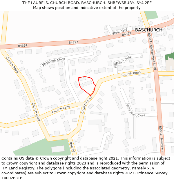 THE LAURELS, CHURCH ROAD, BASCHURCH, SHREWSBURY, SY4 2EE: Location map and indicative extent of plot