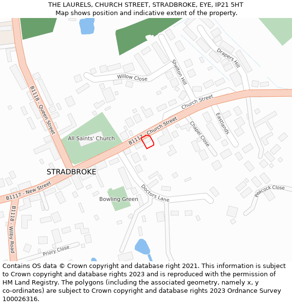 THE LAURELS, CHURCH STREET, STRADBROKE, EYE, IP21 5HT: Location map and indicative extent of plot