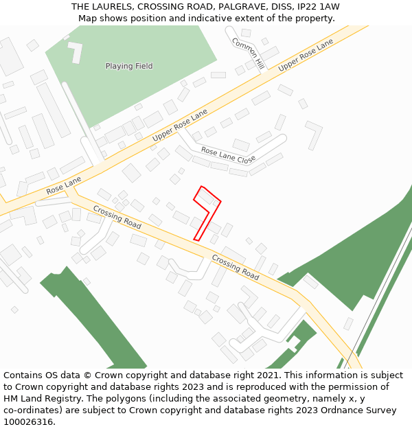 THE LAURELS, CROSSING ROAD, PALGRAVE, DISS, IP22 1AW: Location map and indicative extent of plot